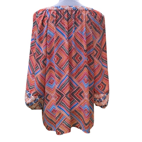 NY Collection Long Sleeve Blouse Faux Front Button Closure & Front Hem Tie SZ XL - Picture 2 of 7